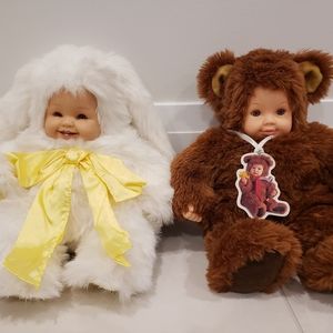 Vintage Anne Geddes Dolls in Yellow Bunny and Bear Costume